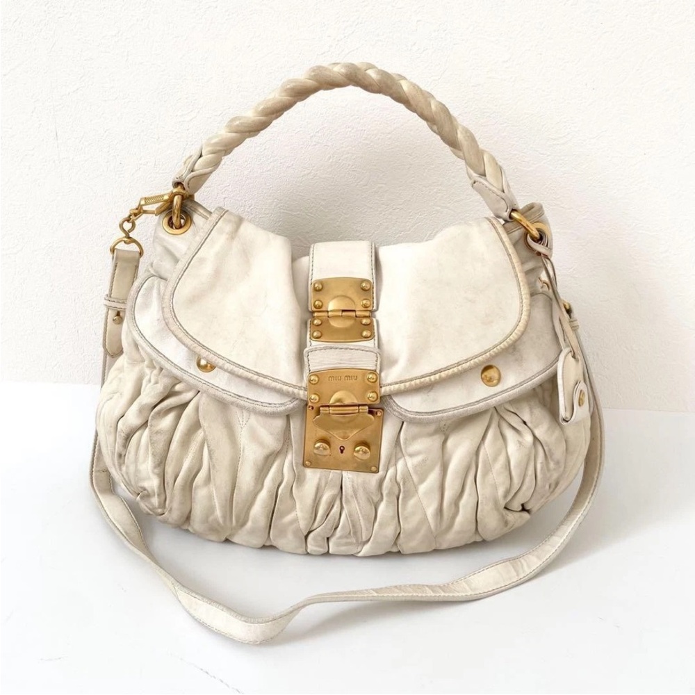 Miu Miu Cream Shoulder Bag with Gold Accents